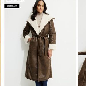 Sherpa Faux Leather Wrap Coat